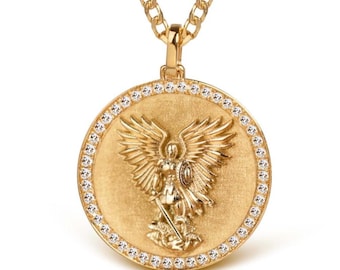 14K Gold Erzengel Michael Diamant Anhänger Halskette: Sankt Michael Schutz