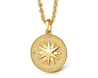 14K Gold Compass Pendant: Personalized North Star Necklace