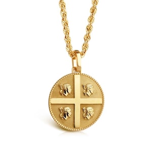 14K Gold Sardinia Flag Necklace: Four Moors Pendant