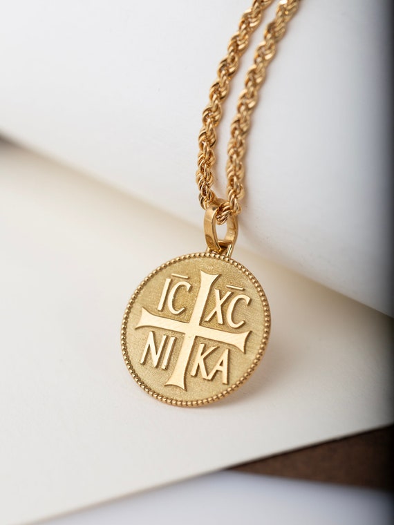 14K Gold IC XC NIKA Cross Necklace: Greek Orthodox Protection