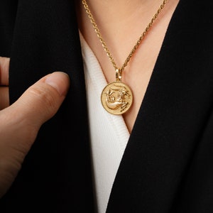 14K Solid Gold Capricorn Pendant: Zodiac Medallion Necklace