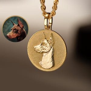 14K Gold Custom Pet Portrait Pendant: Personalized Dog Memorial Necklace