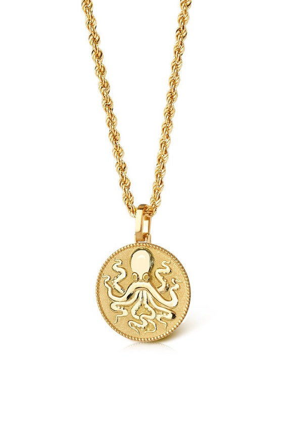 高質で安価 Octopus Ocean Necklace, Octopus Gold 14K Necklace, Disc ネックレス・ペンダント