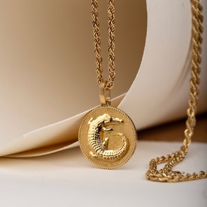 14K Solid Gold Alligator Pendant: Wildlife Crocodile Charm