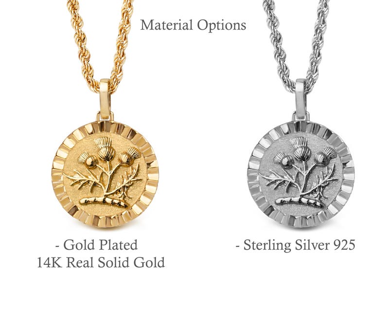 Scottish Thistle Pendant, 14K Solid Gold Thistle Medallion