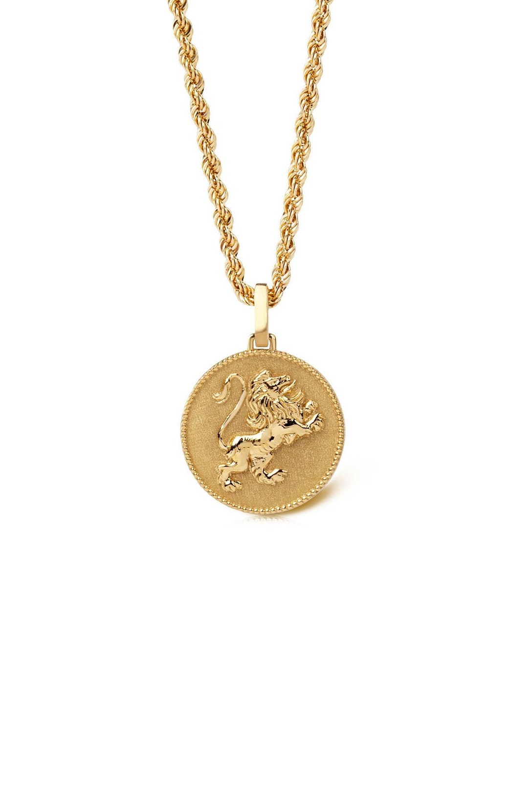 High Polish 14k Gold Lion Pendant Leo Zodiac Sign Charm Rolo Necklace