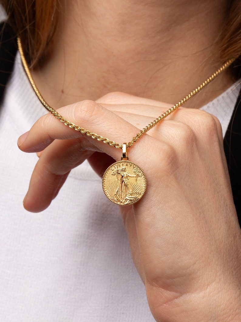 14K Gold American Eagle Münze Halskette, Liberty Münze Halskette, Sammler Münze Anhänger, personalisierte Liberty Disc Charme, US Liberty Münze Bild 2