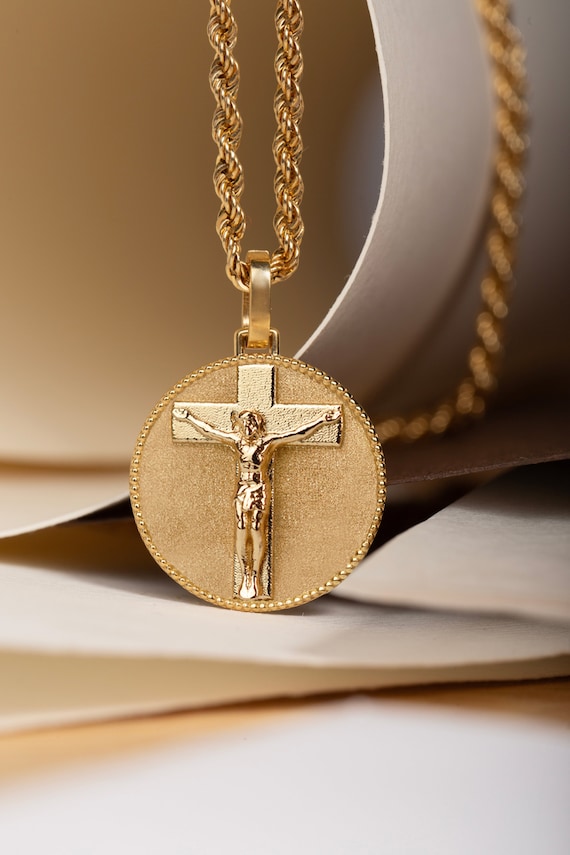 14K Gelbgold Kruzifix Anhänger – Jesus Kreuz Halskette Für Frauen & Männer