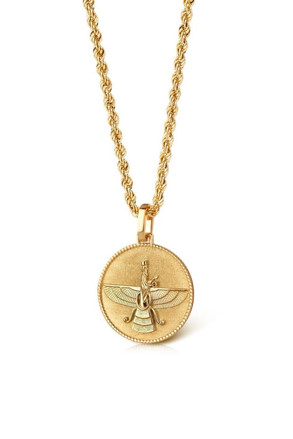 14K Gold Farvahar Necklace: Zoroastrian Persian Jewelry
