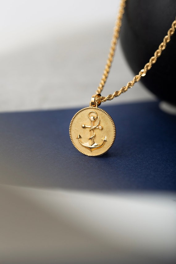 14 Karat Gold Pendants 14K Yellow Gold Anchor And Rope Pendant