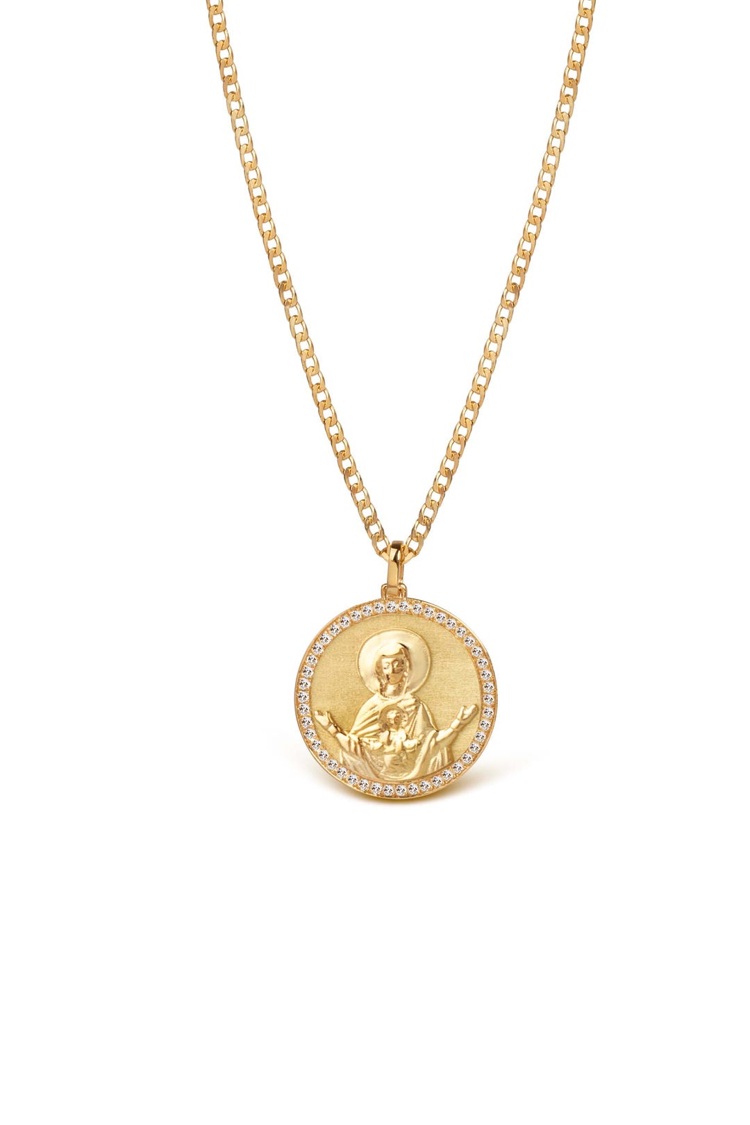 14K Gold Diamond Virgin Mary Pendant: Mother of God Christian Necklace ...