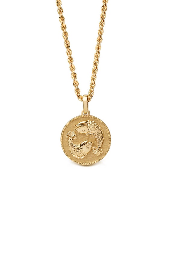 14K Solid Gold Pisces Necklace: Zodiac Sign Pendant