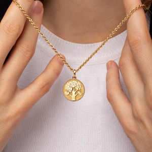 14K Solid Gold Tree of Life Necklace - Personalized Family Tree Pendant