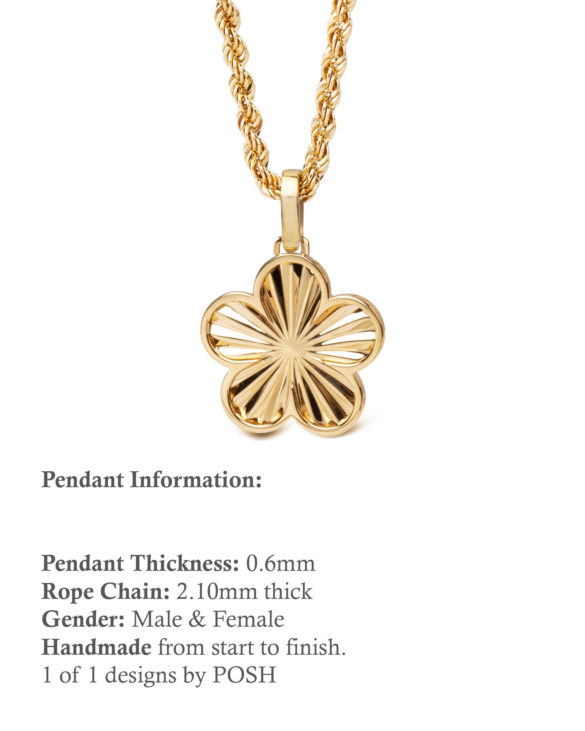 14K Solid Gold Five Leaf Clover Pendant, Flower Clover Gold