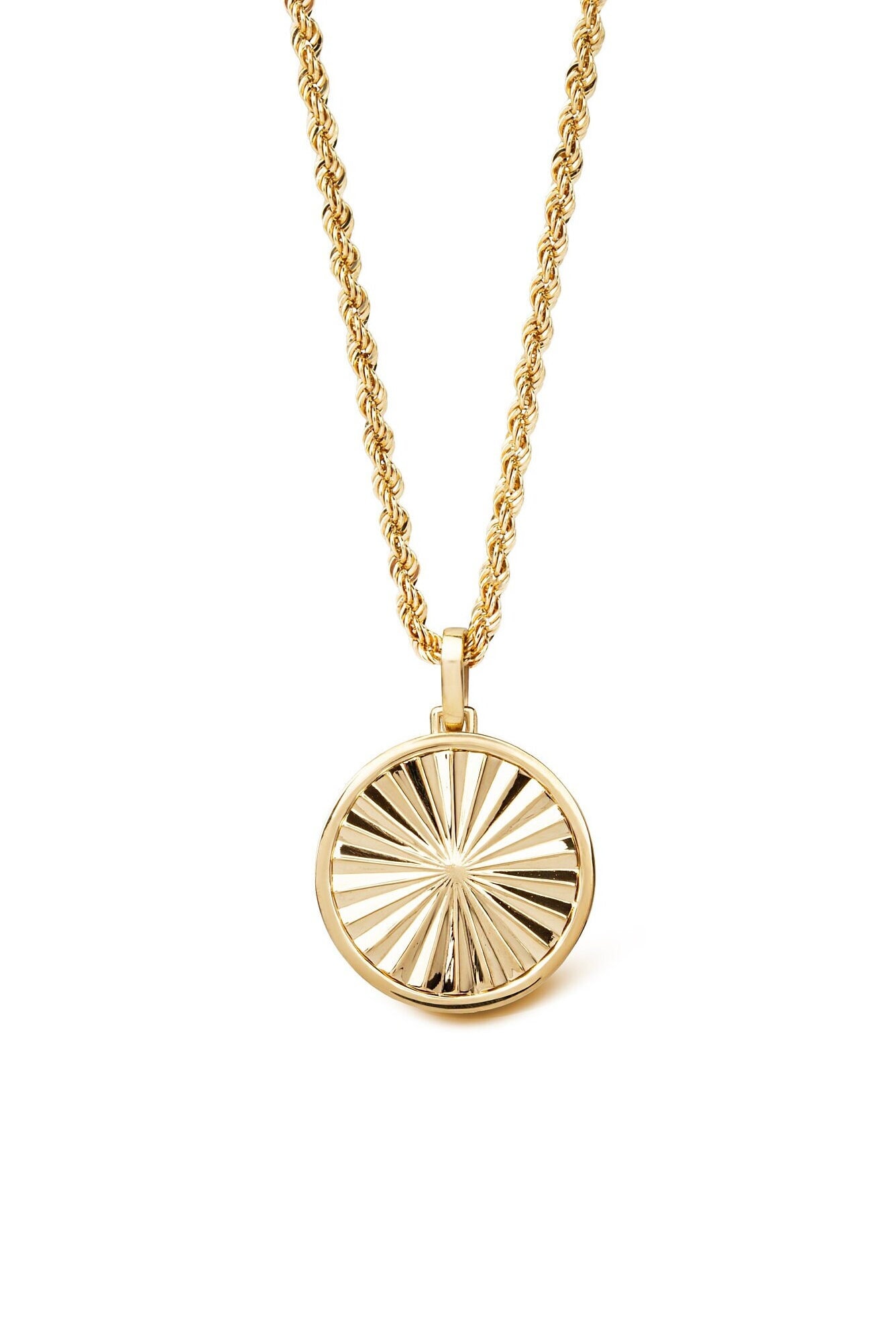 14K Gold Sunburst Necklace: Personalized Coin Pendant
