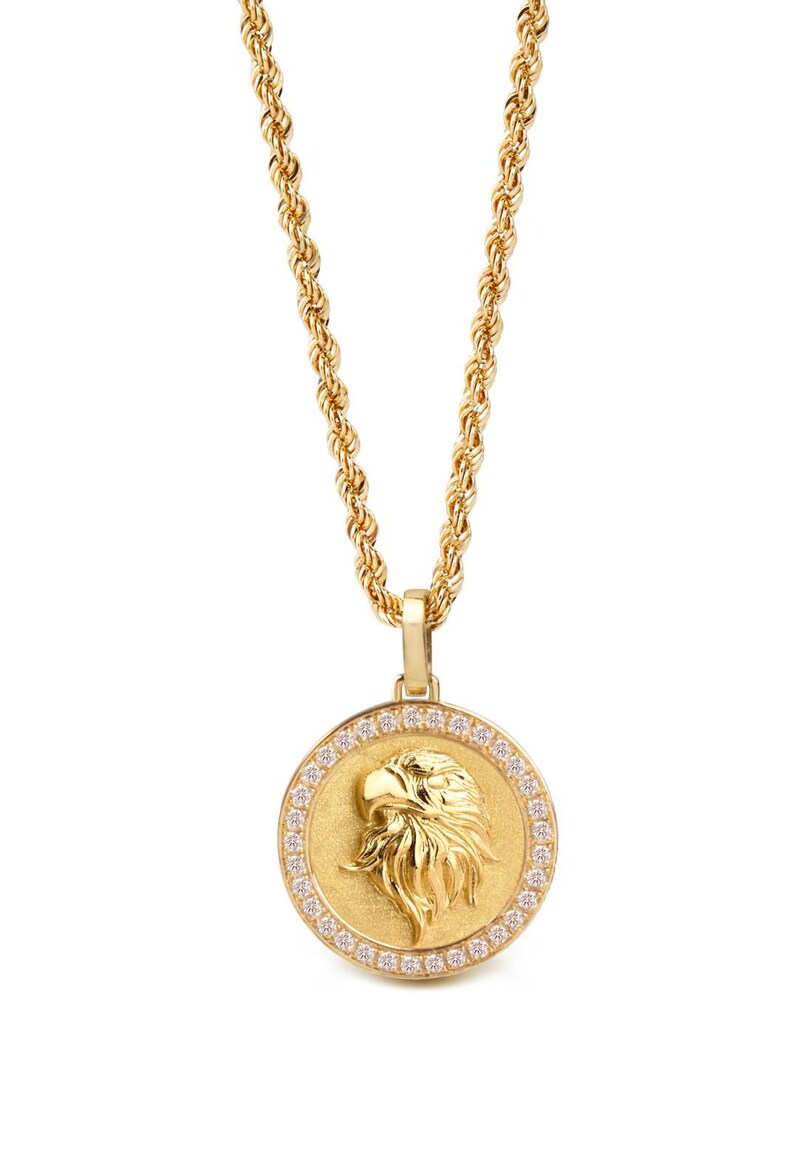 14K Gold Eagle Head Necklace, Personalized Eagle Pendant, Diamond Bald