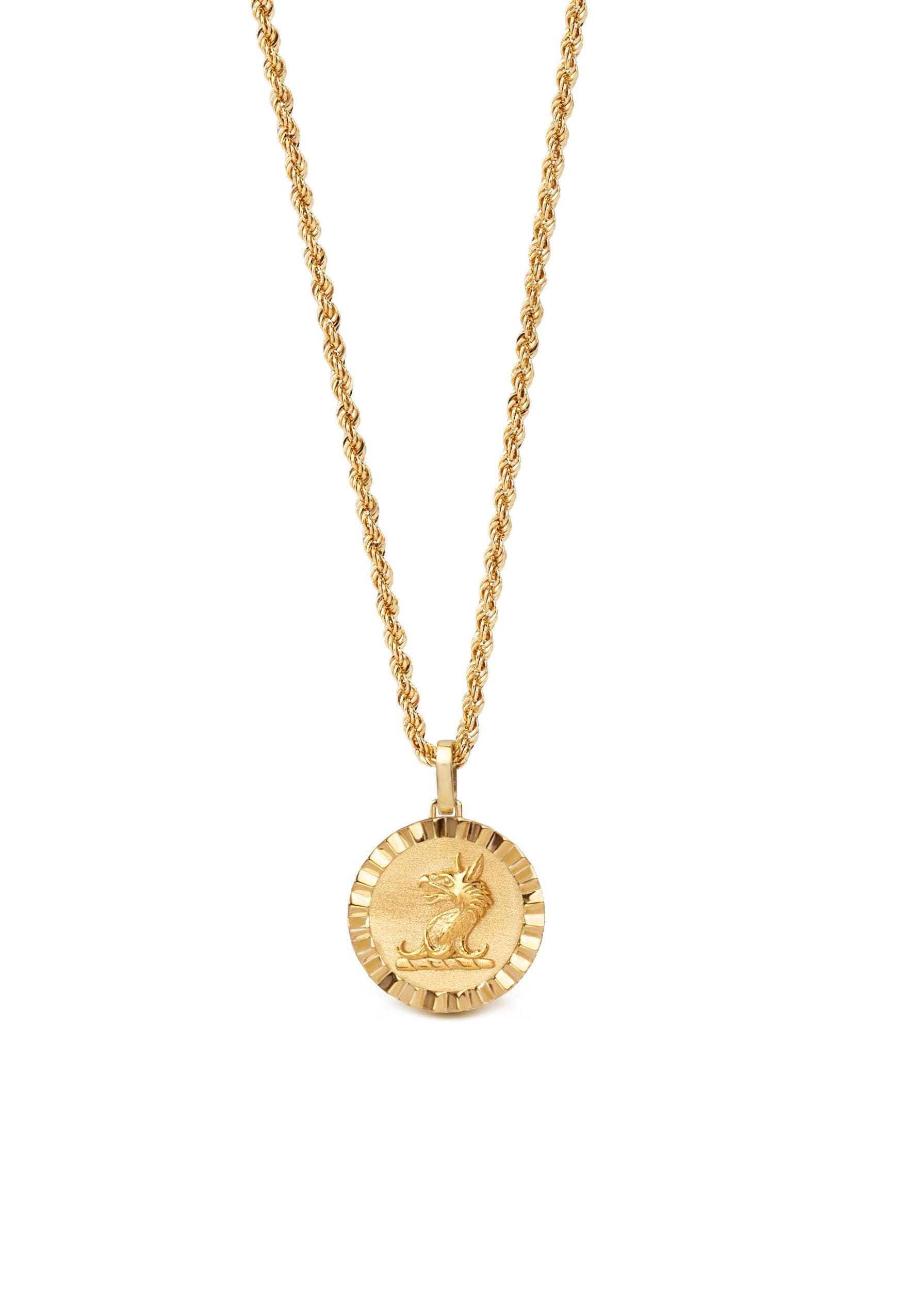 Condor Bird Necklace, 14K Solid Gold Vulture Animal Medallion, Gold Man Pendant, Personalized Bird Disc Jewelry, Layered Cordor Pendant