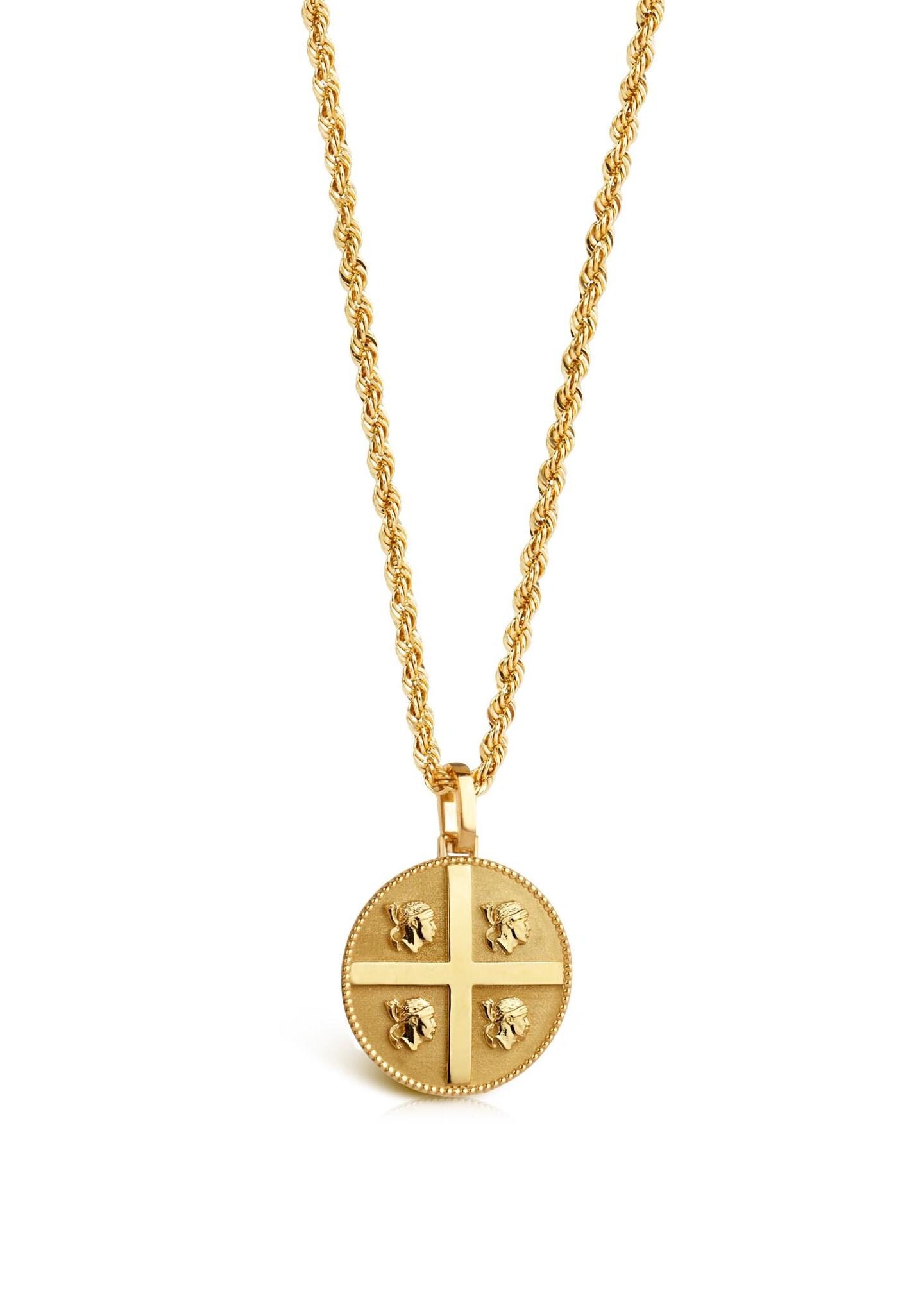 14K Gold Flag of Sardinia Necklace, Four Moors Flag Pendant, Sardinia Coat of Arms Jewelry, Ancient Italy Medallion, Sardegna Jewelry Gift