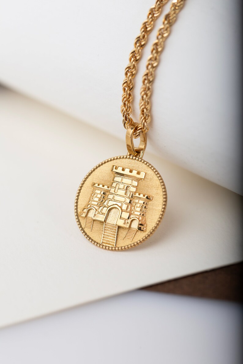 Gold Castle Necklace, 14K Gold Castle Pendant, Personalized Medieval
