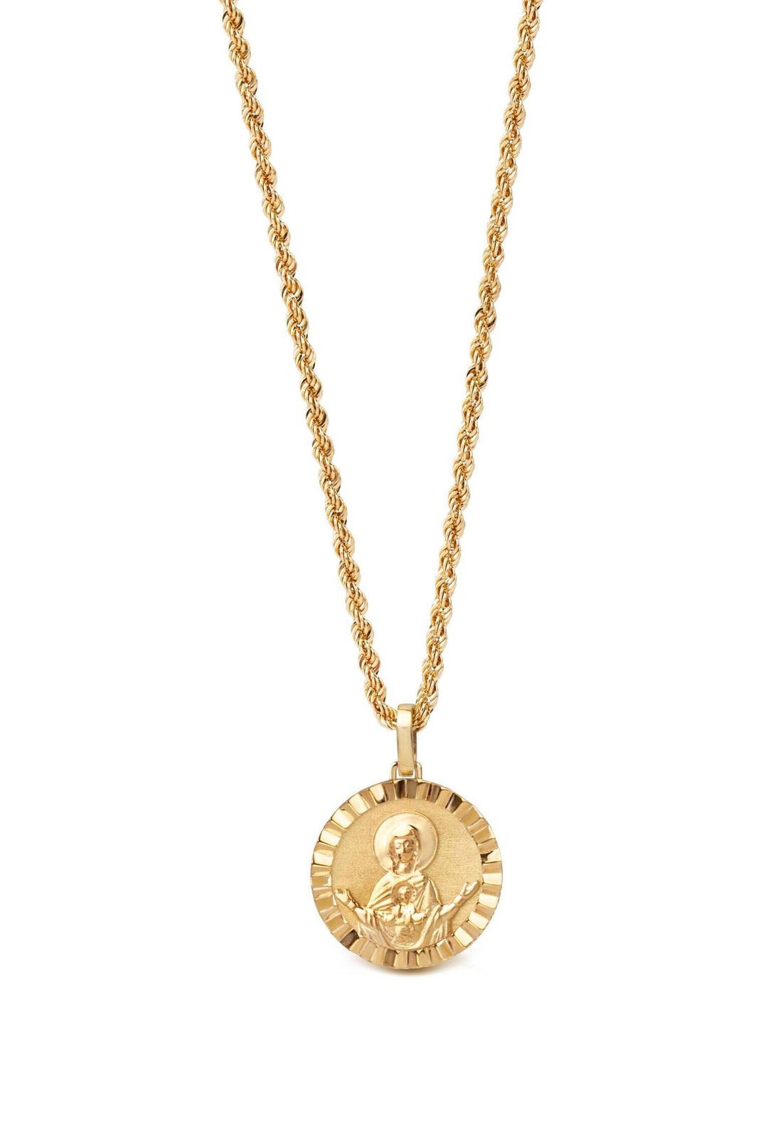 14K Solid Gold Virgin Mary Necklace: Miraculous Medal Pendant - Etsy