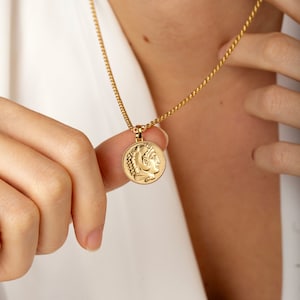 14K Gold Alexander the Great Necklace, Alexander Head Pendant, Macedonian Jewelry, Ancient Greek Coin Necklace, Greek Mythology Pendant
