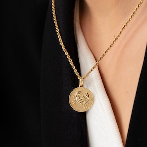 14K Solid Gold Cancer Zodiac Sign Pendant, Cancer Necklace, Horoscope Jewelry, Cancer Sign Pendant, Zodiac Sign Charm, Astrology Necklace