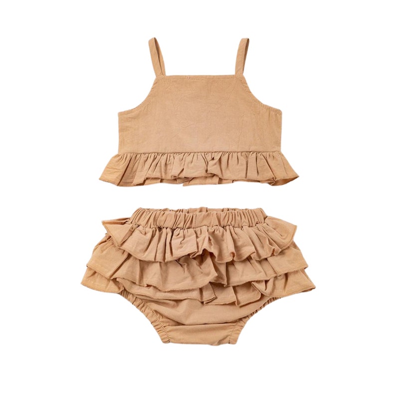 Beige Ruffle Baby Girl Set image 2