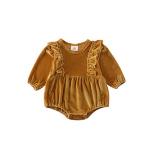 Gold Ruffle Velvet Romper