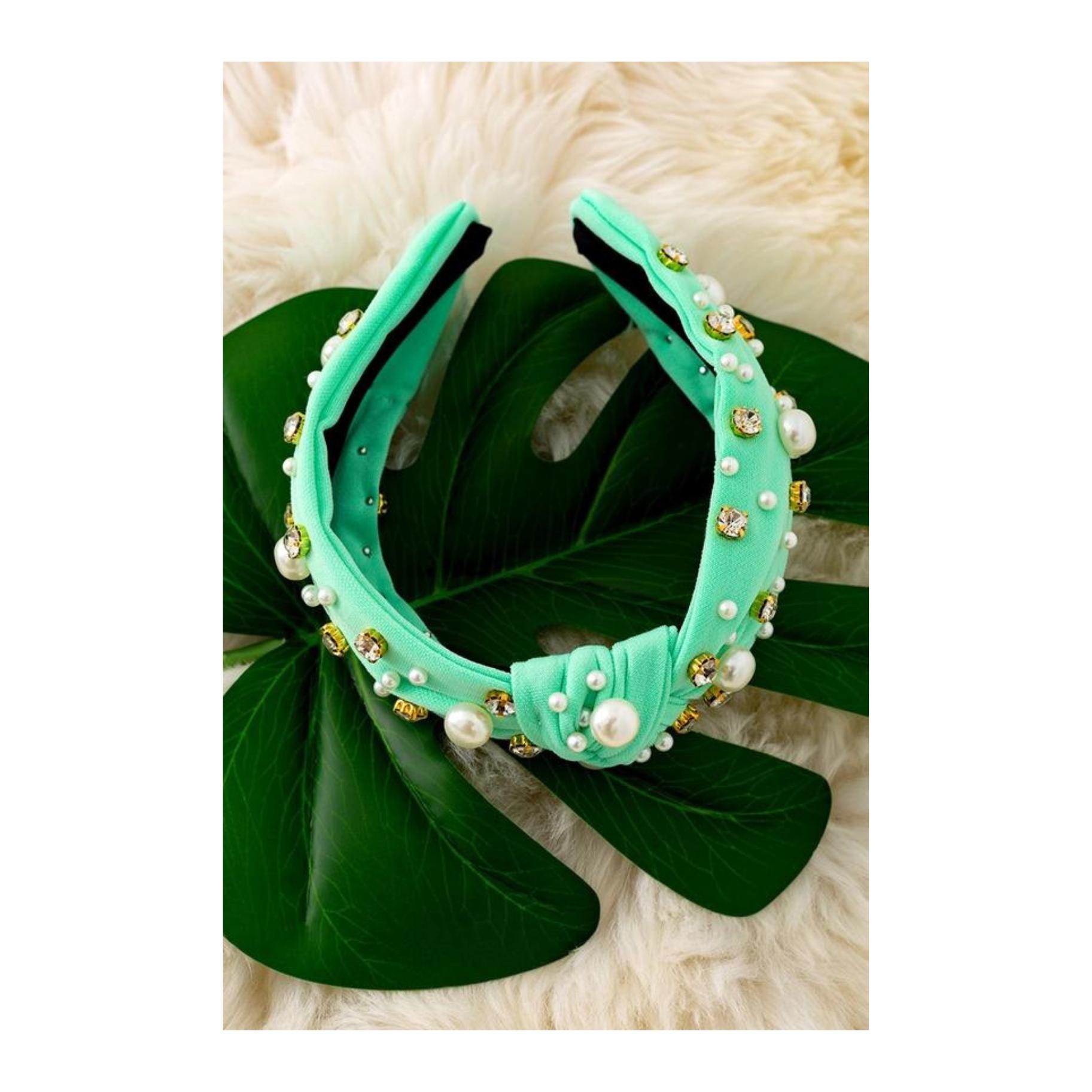 Palm Beach Mint Mojito Rhinestone & Pearl Knotted Headband Amazon.com : Rhinestone and Jeweled Embellished Headband  main image 2