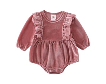 Pink Velvet Ruffle Romper