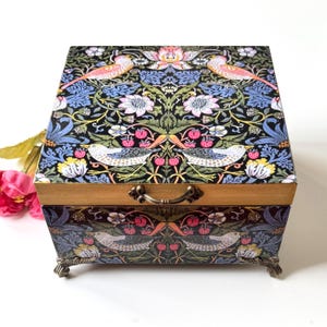 Boîte à thé en bois William Morris avec 4 compartiments, boîte à sachets de thé, rangement pour sachets de thé, boîte à thé, bibelots et bijoux, boîte de cartes-cadeau pour femme