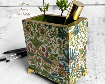 Desk organizer wood William Morris pen holder, Make up brush holder, Pencil pot, Pen pot, Hello spring gift for her