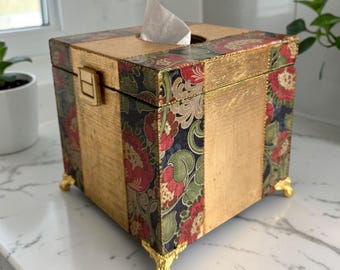 William Morris Style Tissue Box Cover | Art Nouveau Botanical Wood Decor
