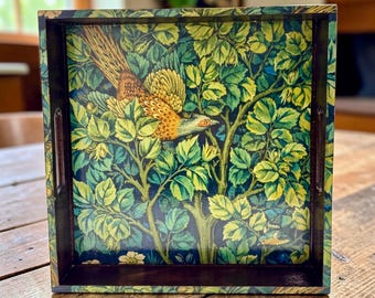 William Morris Art handmålad träbricka, dekorativ heminredning, 30 cm fyrkantig