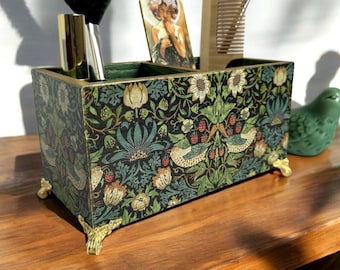 William Morris Pen & Makeup Organizer: Handmade Decoupage Wooden Holder, cadeau pour maman