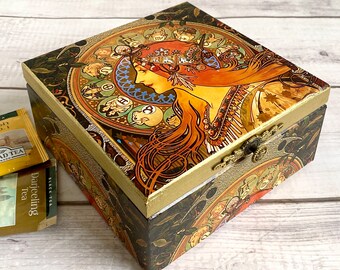 Tea box Alphonse Mucha Zodiac, handmade  Mothers Day gift for women, Birthday gift for her, Presents for mom, Mom gift