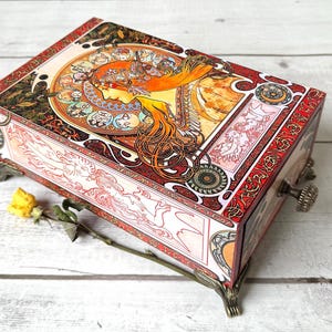 Sieradendoos Alphonse Mucha Zodiac, Kaartendoos, Houten sieradendoos, Schatkist, Opberger ketting, Geheugendoos, Houten aandenkendoos