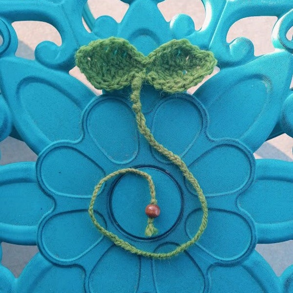 Crochet Leaf Sprout Bookmark with Bead - Handmade