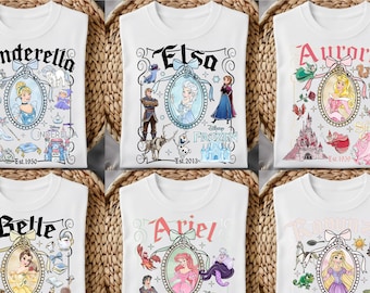 Transferencia térmica de princesas Disney lista para planchar, Elsa, Ariel, Bella, Rapunzel, Frozen, transferencia DTF, princesas vintage DTF, escuadrón de princesas DTF