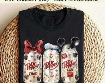 Mickey Minnie Donald Diet Dr Pepper DTF Transfer, Silber Soda Can Heat Transfer, Disney Trip 2026, bereit zum Pressen von DTF, Vintage Soda DIY