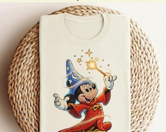 Transferencia termoadhesiva de Mickey el Hechicero de Fantasía, lista para planchar, viaje a Disney World 2026, transferencia térmica de Mickey Mouse Mago Mágico, planchado Fantasmic