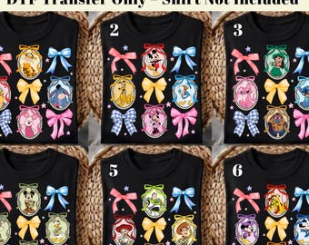 Disney Figuren DTF Transferpresse, Magische Maus Retro Heat Transfer, Niedliche Cartoon Charaktere zum Aufbügeln, Kokette Schleife Prinzessin DTF