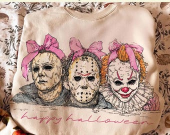Trasferimento DTF con fiocco Horror Coquette: Buon Halloween, design di film spaventoso