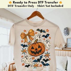 Ready to Press DTF Transfer - Halloween Pumpkin Ghost DTF - Coquette Halloween Bow DTF - Fall Bat Ghost Dtf - Girly Spooky Pumpkin Dtf
