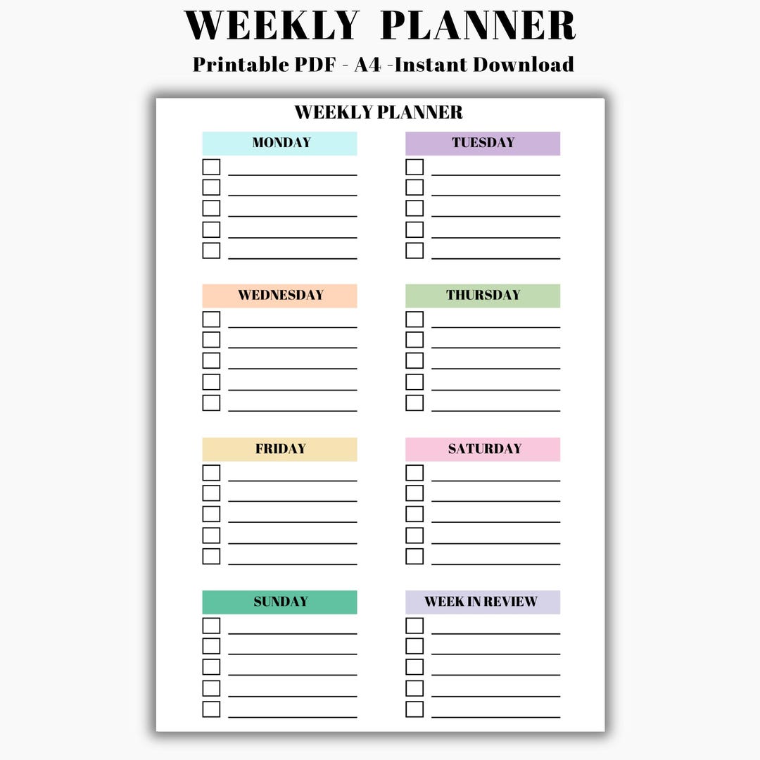 Weekly Planner Printable - Minimalist Daily to Do List - PDF ...