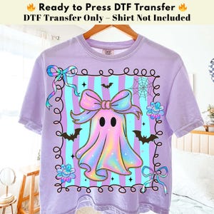 Ready to Press DTF Transfer - Preppy Coquette Ghost DTF - Halloween Shirt Dtf - Girly Halloween DTF - Cute Ghost Dtf - Ghost Pumpkin Dtf