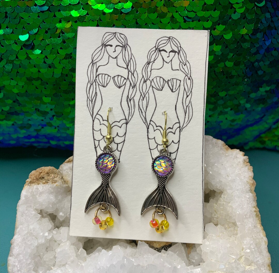 Mermaid Tail Earrings, Mermaid Skin, Gifts for Her, Czech Glass