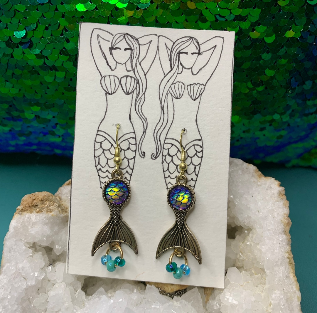 Mermaid Tail Earrings, Mermaid Skin, Gifts for Her, Czech Glass