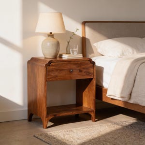 Newton Bedside - Elegant Mango Wood Nightstand with Drawer and Shelf