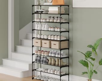 10-Tier Shoe Rack, Stackable Shoe Shelf, Shoes Storage Organizer for Entryway, Hallway, Black